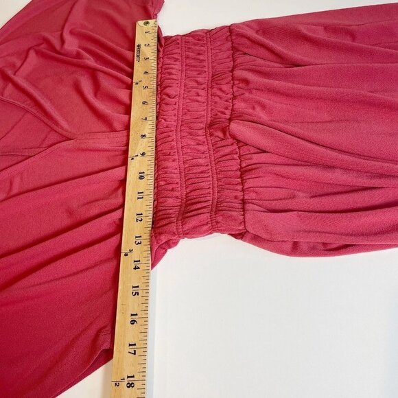 Zara Womens Elastic Waist Midi Dress Pink Size S V-Neck Smocked Formal - Picture 5 of 7